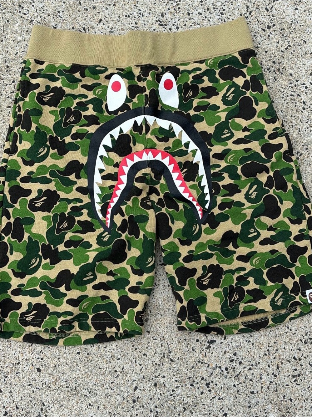 Bape Green Camo Shark Face Shorts